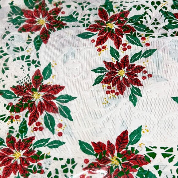 🎄Vintage Royal Lace Christmas Poinsettia Placemats🎄Set of 6 Paper Lace Doiles - Picture 2 of 9